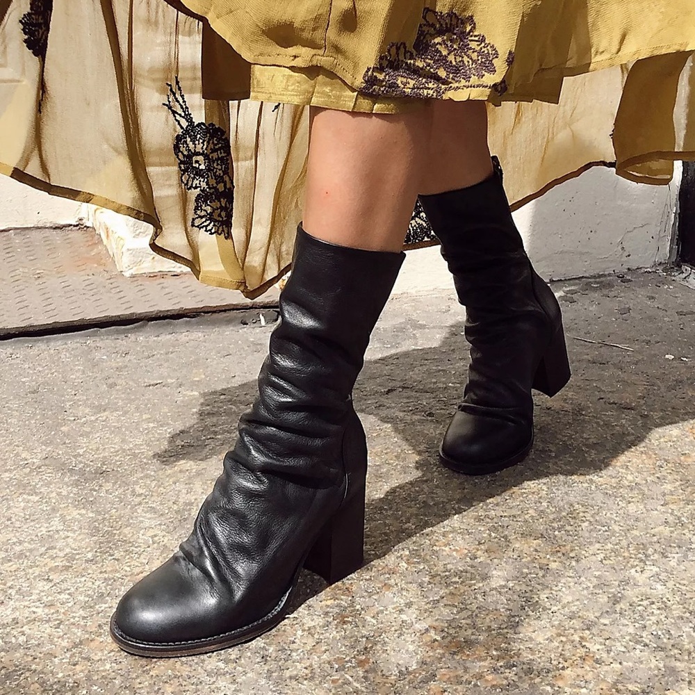 Free People Black Slouchy Leather Heeled Boots